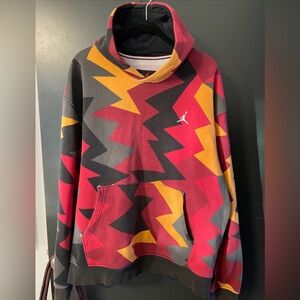 Jordan Men's Red and Yellow Zigzag Hoodie Large